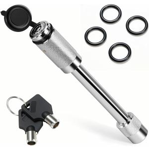 Premium Trailer Hitch Pin Lock for Class III/ IV 2.5 & 3 Inch Receiver - 5/ 8” Diameter, Anti Theft Hitches Accessories, Anti Rattle Tongue Locking for Truck, Boat, RV Trailers (Silver, 4 Inch Length)