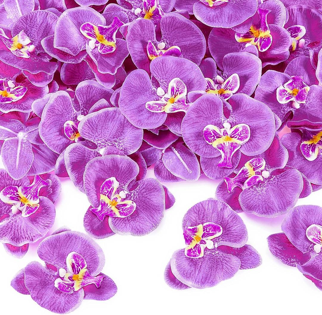 40 Pieces Orchid Petals Artificial Decorations Wedding Party Orchids Heads Flowers Faux Silk Phalaenopsis Butterfly Flower Heads for DIY Craft Home (Light Purple)