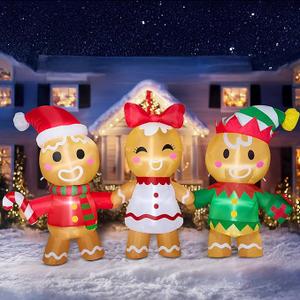 Joiedomi Christmas Inflatable Gingerbread Decoration, Christmas Blow Ups Three Gingerbread Men Yard Decoration with Buildin LEDs, Cute Xmas Gingerbread Inflatable for Outdoor Yard Garden Lawn Decor