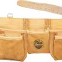 Graintex DT2005 12 Pocket Professional Work Apron Beige Color Top Grain Leather with 2 Leather Belt, 2 Hammer Holders for Constructors, Electricians, Plumbers, Handymen