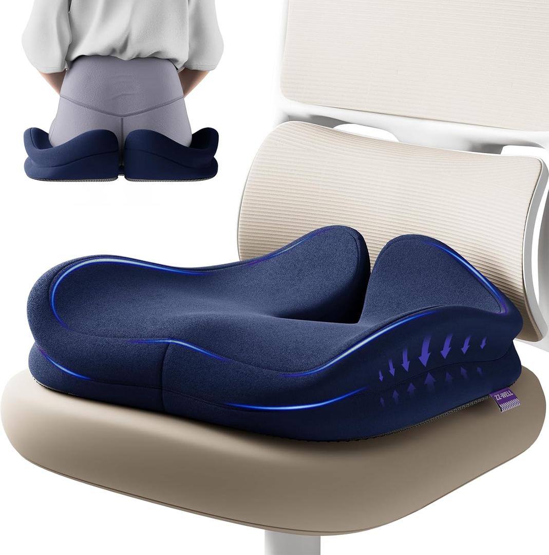 Seat Cushions for Office Chairs - Ergonomic Tailbone Pain Pressure Relief Seat Cushion - Extra Large & Thick Design Memory Foam Office Chair Cushion, 21.2" W X 16.5" L (Blue)