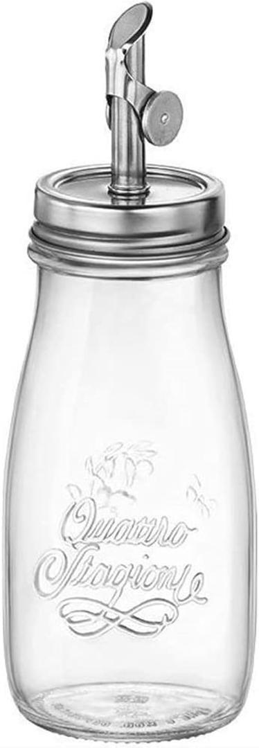 Bormioli Rocco Quattro Stagioni, 13.5 Oz Olive Oil Dispensers with Weighted Pourer, Durable Glass, Made in Italy