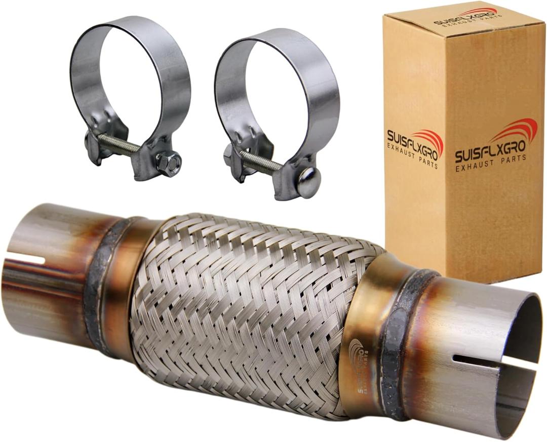 Exhaust Flex Pipe Universal Type 100% Stainless Steel For Heavy Duty and Cars (1 PC, 2.5X6X10 Clamps)