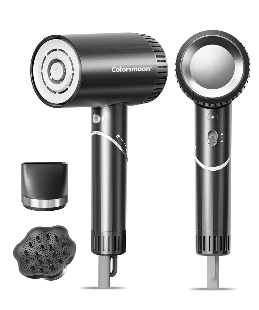 Hair Dryer, 100,000 RPM High-Speed Blow Dryers for Women & Men, Fast-Drying, 500 Million Negative Ions, Heat-Control, Low-Noise with Diffuser & Nozzle, Compact Foldable for Home Travel Use (Classic Black)