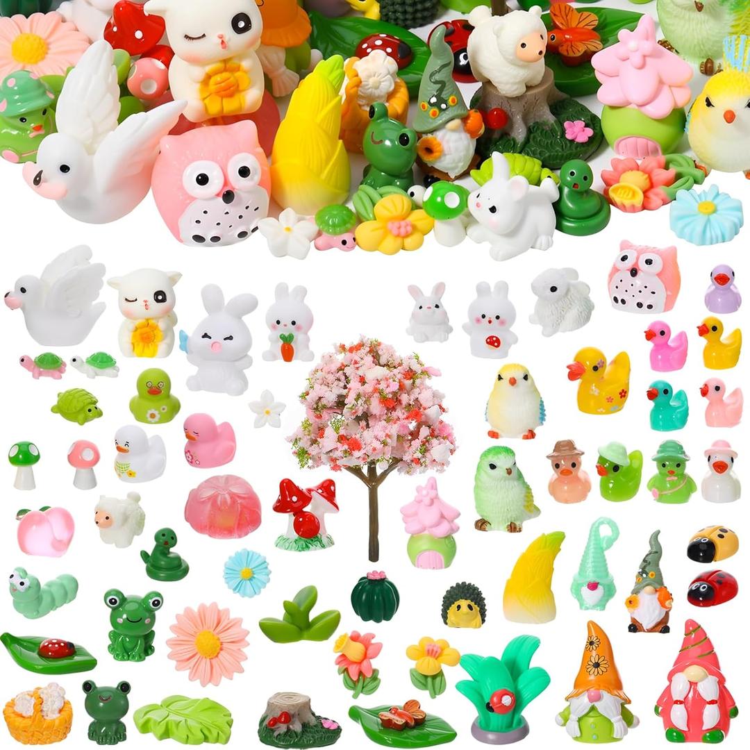 60 Pcs Spring Mini Resin Figurines Tiny Resin Ducks Figures Miniature Animal Statue Fairy Garden Decor for Landscape Pots Dollhouse DIY Cake Birthday Party Favor (Multicolor)