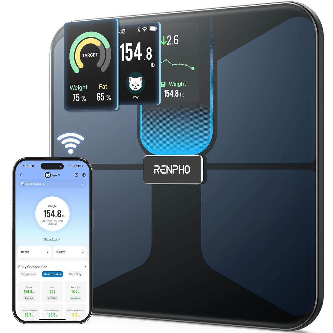 RENPHO Scale with BMI, Body Fat, Muscle Mass, Smart Scale for Body Weight, Wi-Fi & Bluetooth Body Composition Scale, Rechargeable, Elis Evo