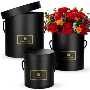 Hollyone Black Gift Box with Lids Set of 3 Round Nesting Gift Boxes Cylinder for Presents 3 Assorted Sizes Flowers Arrangements Boxes for Gift Giving Holiday Valentine Mom Gifts Present Wrapping