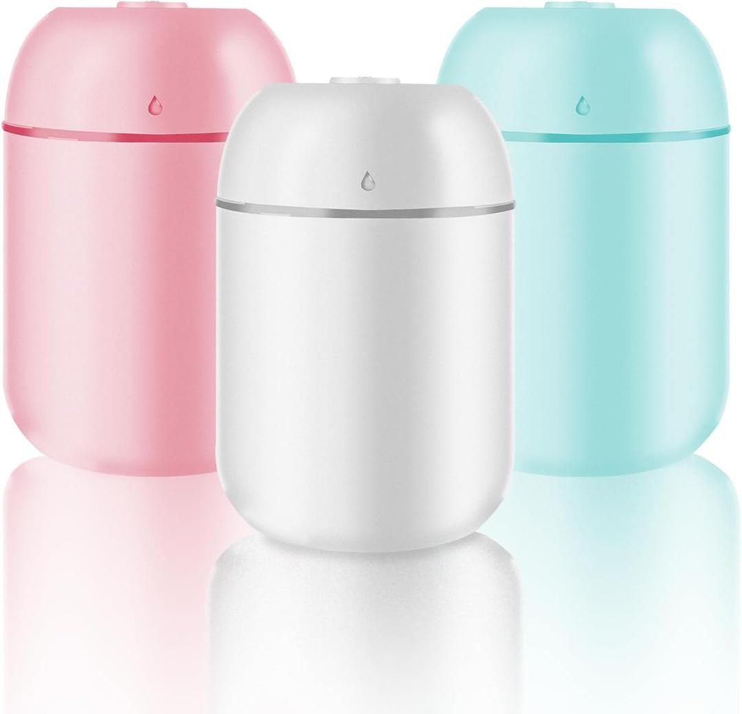 3 Pcs 330ml Small Cool Mist Humidifiers for Bedroom Indoor,Personal Mini Air Humidifier Easy Clean for Plants,Vaporizer for Congestion Portable,Desk Humidifiers for Office Bedside Nightstand Home