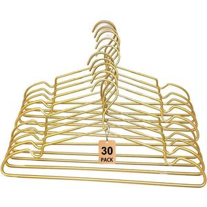 30 Pack Gold Matt Metal Wire Hangers Coat Suit Clothes Hangers with Notches,16.5" Heavy Duty Durable Hangers for Adult, Shirt Dress Pants Hanger Space Saving Legging Organizer