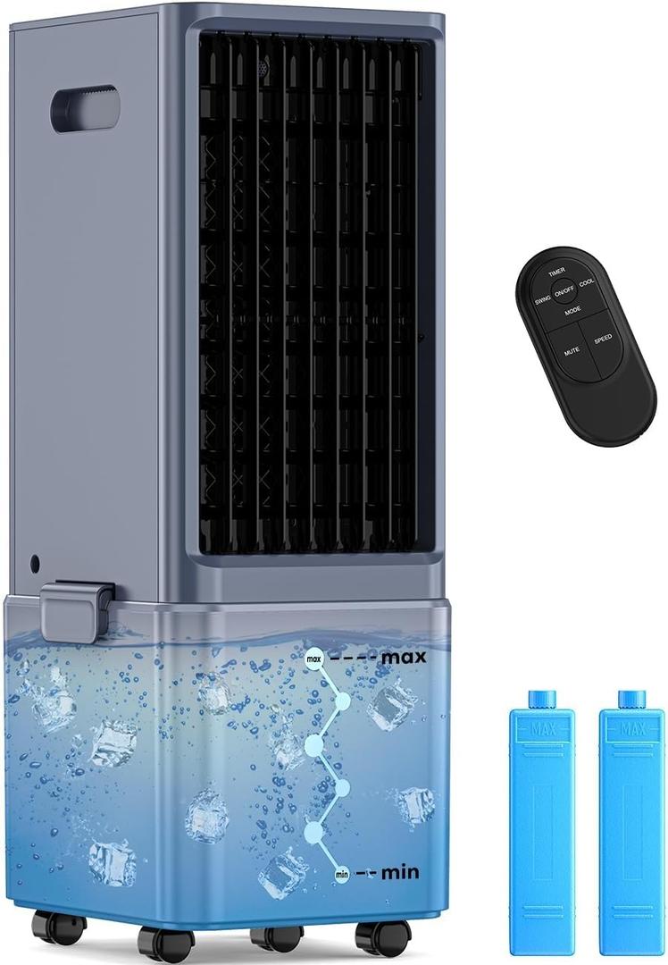 Windowless Air Conditioner w/ 4 Modes & 3 Speeds, Waterless Alert, 2.4-Gal Tank for 20H Cooling, 12H Timer, 20FT Remote, 70 Auto Swing Evaporative Air Cooler, Portable AC Unit for Bedroom (Gray)