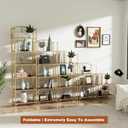 5-Tier Foldable Bookshelf, Gold Frame & Walnut Shelves