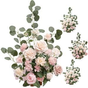Ling's moment 17.5" Tall Standing Artificial Flowers Arrangements 4 pcs Wedding Aisle Runner Chair Decorations Blush & Pink Centerpieces for Ceremony Reception Rose Floral Party Outdoor (Pk-growing Blush)