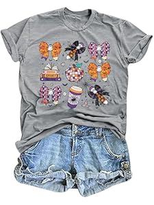 Halloween Shirts for Women Read More Books Shirt Spooky Teacher T-Shirt Party Tee Tops (Large, Grey)