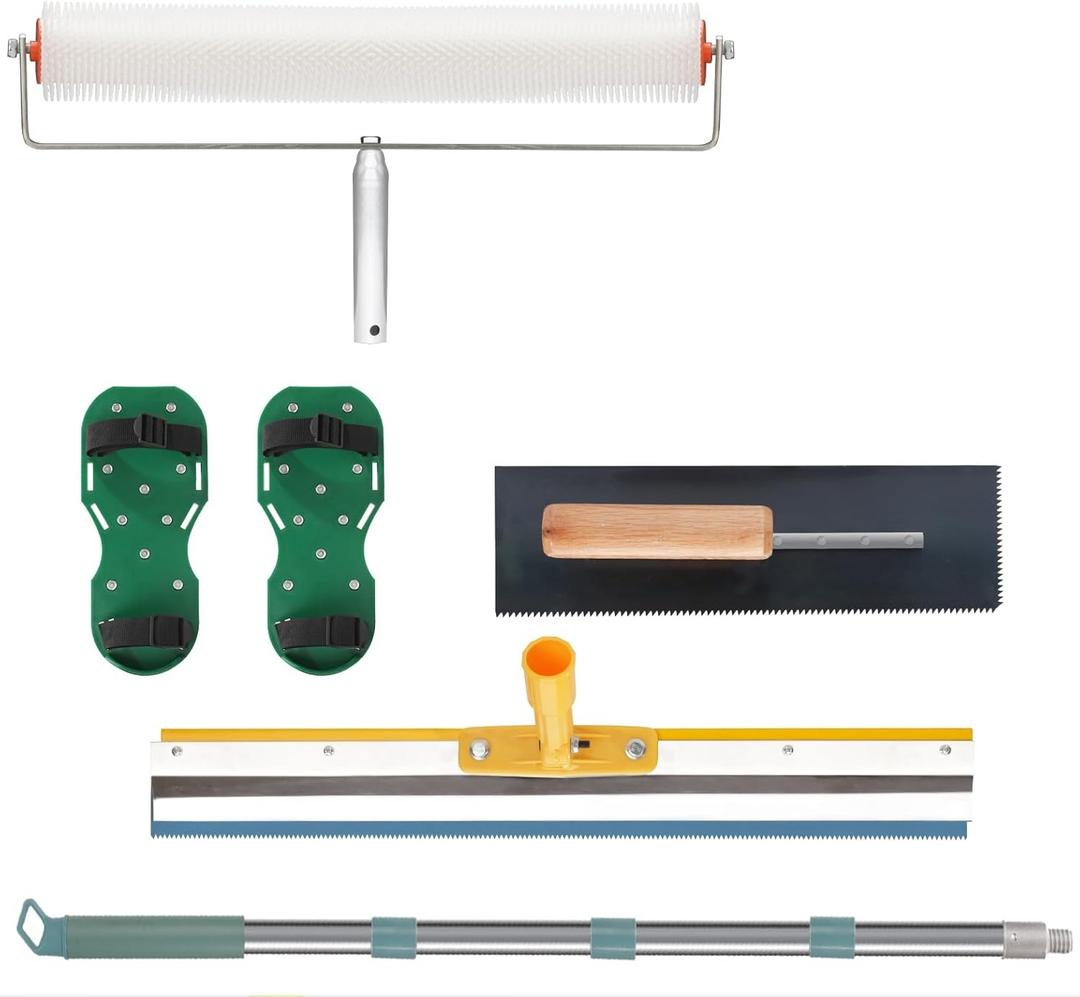 Self Levelling Cement Tool Kit, Adjustable Extension Pole, Floor Roller, Nailer Shoe, Epoxy Floor Tool, Stainless Steel Trowel, Self Levelling Rake, Cement Self Levelling Concrete Tool Kit