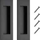 JOY DECOR 2 Pack Pocket Door Handles, 5.9" Rectangular Recessed Pulls for Sliding Closet and Barn Doors, Black Flush Finger Pulls
