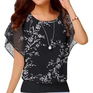 Neineiwu Women's Summer Loose Casual Short Sleeve Chiffon Top T-Shirt Blouse Large