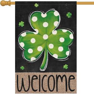 Louise Maelys St Patrick's Day Garden Flag Shamrock Welcome Double Sided 28x40 Inch Large Burlap Happy Saint Patricks Day Spring Holiday Yard Outdoor Outside Home House Decor (Multi)