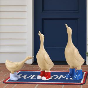 3 Pack 4th of July Porch Decor Patriotic Duck Figurines Duck Statue Resin Rustic Yard Signs Red White and Blue Decoration Lawn Ornaments for Independence Day USA Home Decor, 3 Sizes