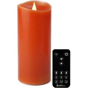 Christmas Decor Flameless LED Candles with Remote Control, 3"x 7"Battery Operated Pillar Real Wax with Timer for Christmas Decorations, Pumpkin Orange Candle