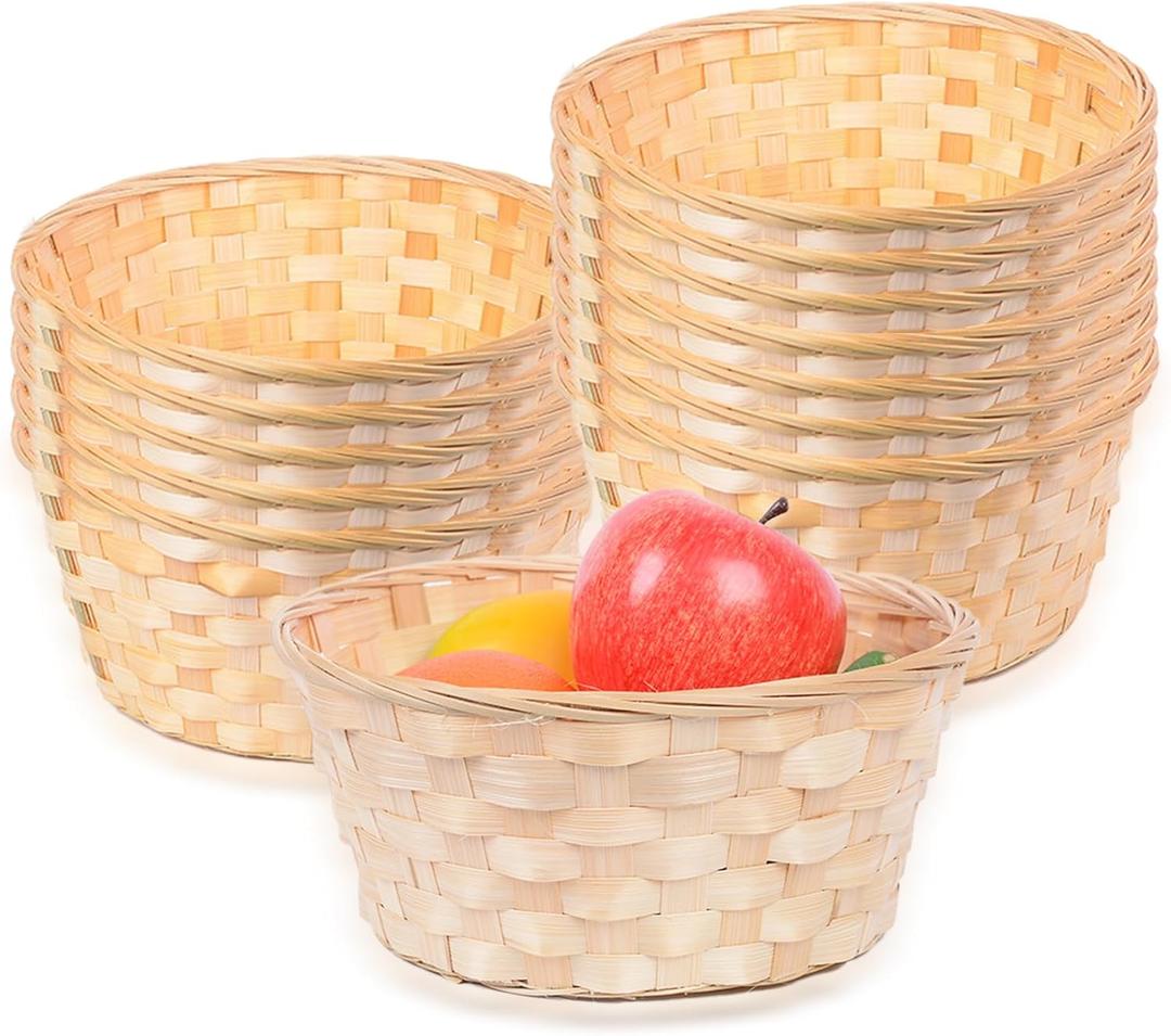 12 Pack Round Gift Baskets, 7 Inch Bamboo Bread Fruit Basket Small Handwoven Bread Roll Serving Basket Bulk for Kitchen Restaurant Display Decor