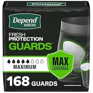 Depend Guards Incontinence Pads for Men, Maximum Absorbency, 168 Count
One Size, For Large Bladder Leaks, Fits in Your Own Underwear