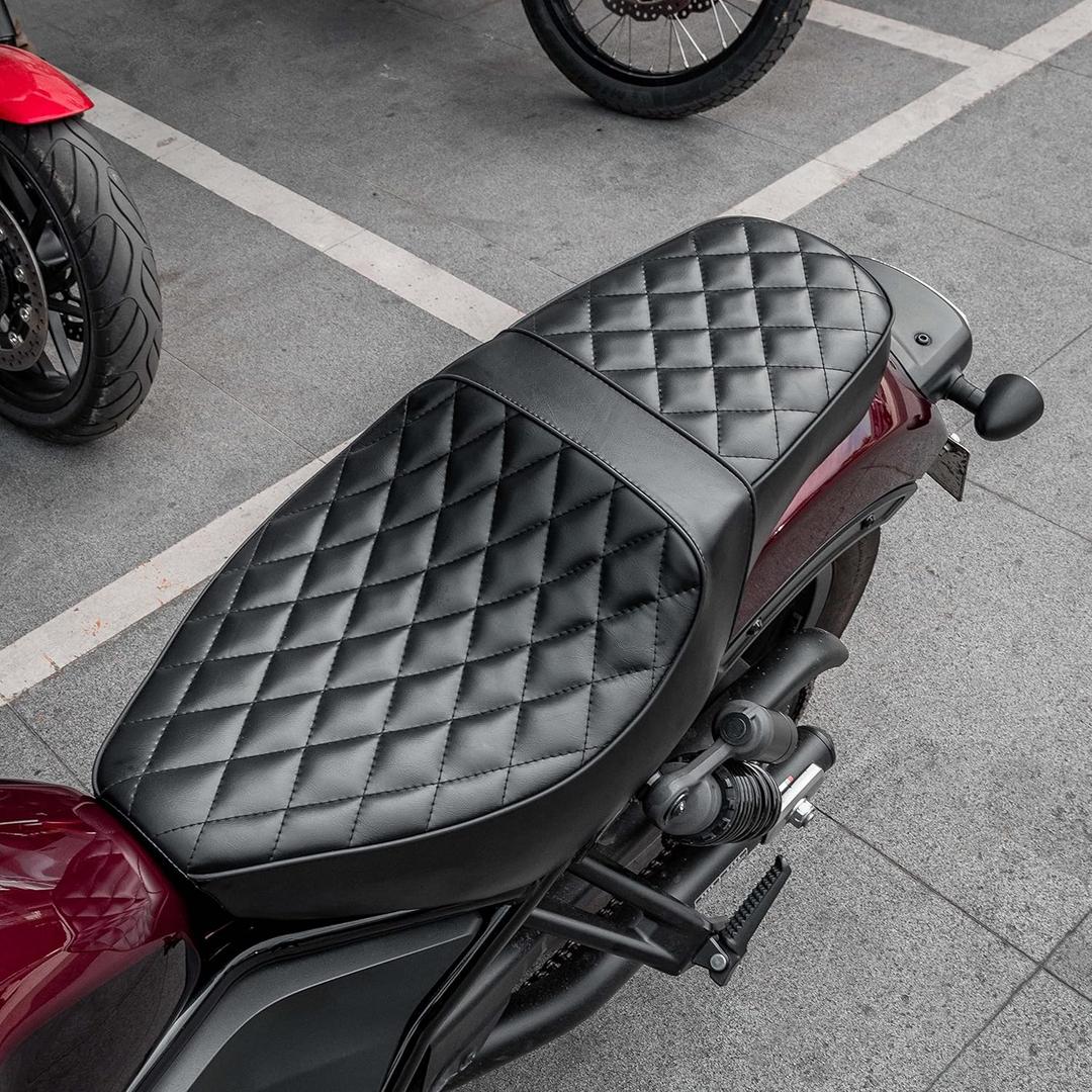 Motorcycle Front Driver Rear Passenger Seat Cushion for Rebel1100 Dual Double Pressure Relief Seat Pad Fits for Hon-da Rebel CMX1100 CMX 1100 2021 2022 2023 2024 (Black-Shiny Version)