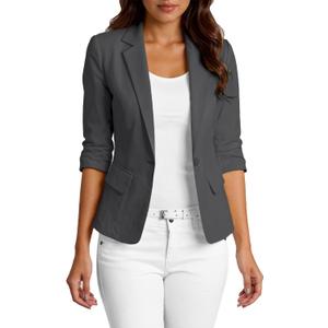 Mina Self 2026 Women's Summer 3/4 Sleeve Linen Blazer - Lightweight Breathable Fully-Lined Slim Office Jacket with Pockets, M