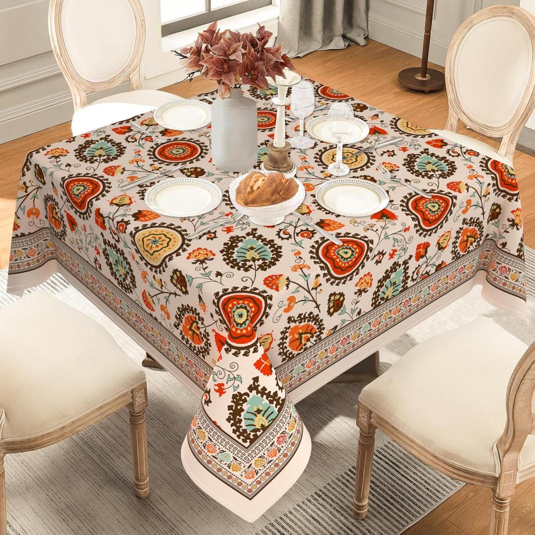 Small Square Tablecloth 52x52 Inch, Stain Resistant Wrinkle Free Card Table Tablecloth Vintage Boho Square Table Cloth Cover for Dinner Party Picnic Decor