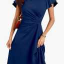 oten Women's 2025 Elegant Ruffle Sleeve Ruched Waist Flowy A Line High Low Midi Cocktail Party Dress L Navy Blue