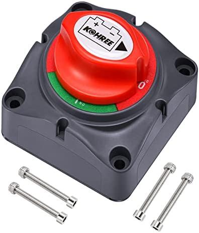 Kohree Battery Disconnect Switch 12V, 12V-48V Battery Shut Off Kill Isolator- Waterproof Marine Cut Off Switch for RV, ATV, Car, Marine, Boat, with 4 Mounting Bolts, 275 Amps, (On/Off)