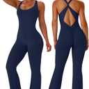 TDIFFUN Flare Workout Jumpsuits for Women One Piece Sleeveless Scrunch Butt Lifting Gym Bodysuit Sexy Backless Yoga Outfits (M)