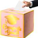 Graduation Card Box, Cardboard Congrats Grad Card Boxes Holder, Pink and Gold Graduation Gift Cards Box for Graduation Party Decorations Favors Decor Supplies Props