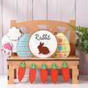 Yinkin 10 Piece Easter Table Signs Decor Wooden Rustic Easter Table Bench Centerpiece Farmhouse Bunny Eggs Carrots Chair DIY Decorations for Spring Holiday Home Decor