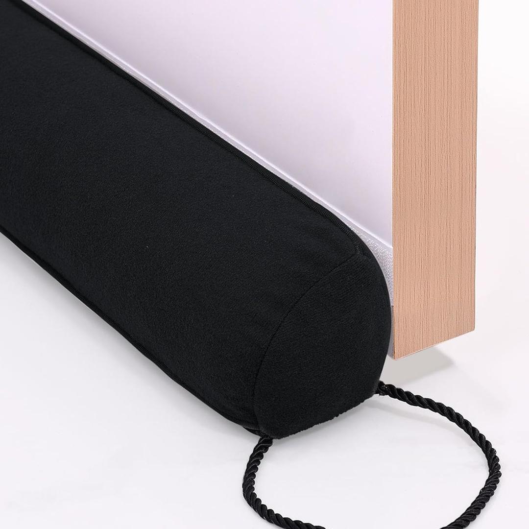 hyha 32 Inch Door Draft Stopper, Blocks Hot Cold Air with Removable Washable Cover, Gaps Up to 3 Inch, All-Season Noise and Wind Seal, Under Draft Stopper for Bottom of Door Window, Black