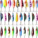 Shaddock Fishing Spoons Metal Lures, 30pcs Colorful Casting Fishing Spinner Baits Trout Trolling Spoon Fishing Lures Sharp Treble Hooks Tackle Kit