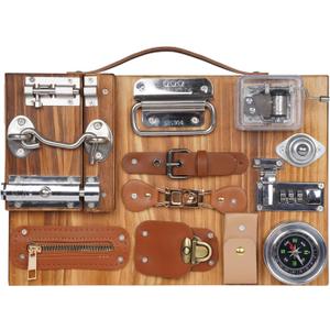 Montessori Busy Board for Toddlers Wooden Sensory Montessori Toys,Travel Toy Fidget Board Learning Activity Board for Fine Motor Skills Boys & Girls, Educational Learning Toy with Locks,Latches