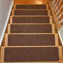 Stair Treads Collection Indoor Skid Slip Resistant Carpet Stair Tread Treads (7 inch x 24 inch) (Brown, Set of 13)
