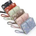 Small Wallets for Women Leather Bifold Zipper Pocket Colorful Flowers Wallet Credit Card Holder with ID Window