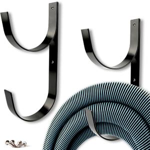 2 Pcs Set Wide Pool Pole Hangers Heavy Duty Black Aluminium Holder with Screws Pool Hose Hangers Perfect Hooks for Telescopic Poles Vacuum Hose Skimmers Nets Brushes Garden Equipment