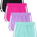 Aikuco 4 Packs Girls Athletic Shorts Toddler Soccer Running Active Dolphin Dry-Fit Kids Gym Workout Performance Shorts, Size: 10-12 Years
