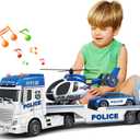 SpringFlower Toddler Boy Toys, 25" Large Police Truck Toy with Racing Car and Helicopter,3 in 1 Police Car Boy Toy, Christmas Birthday Gifts for Kids 3 4 5 6 Years Old