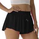 Flowy Athletic Shorts for Women Running Tennis Butterfly Shorts Girls 2-in-1 Double Layer Quick-Drying Comfy Shorts (Small, Carbon Black)