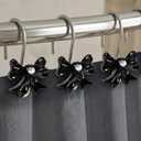 Black White Butterfly Shower Curtain Hooks: 12 Pcs Cute Resin Bow Tie Decorative Rustproof Stainless Steel Rings for Garden Farmhouse Cottage Nature-Inspired & Seasonal Spring Summer Bathroom Bedroom