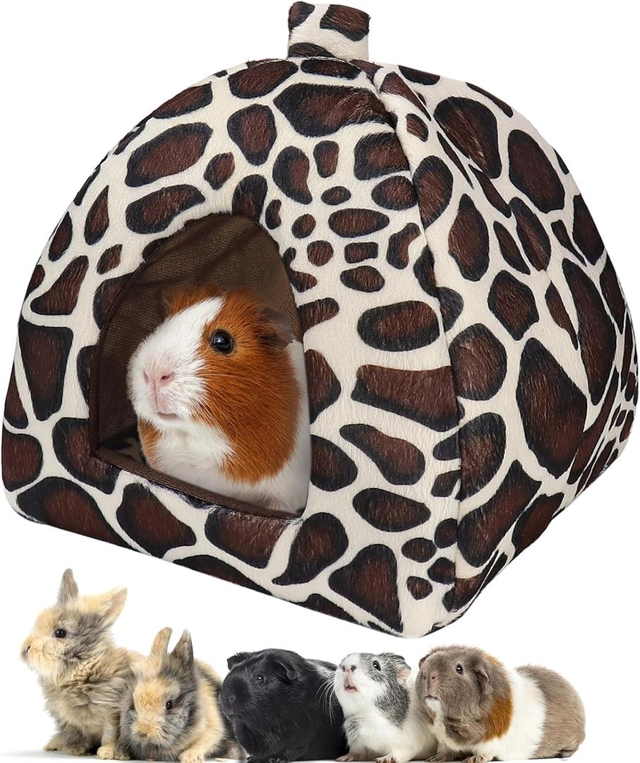 Guinea Pig Bed Rabbit Hideout Warm Fleece Cuddle Cup Washable Winter Sleeping House for Small Pet/Ferret/Chinchilla/Bunny (Leopard Print Style)