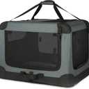 Amazon Basics 4-Door Portable Folding Soft Dog Crate, Collapsible Travel Kennel for Cat, Dog, and Small Animals, Pop Up with Fleece Mat, Water-Resistant Base, Grey, 36" x 24" x 24"