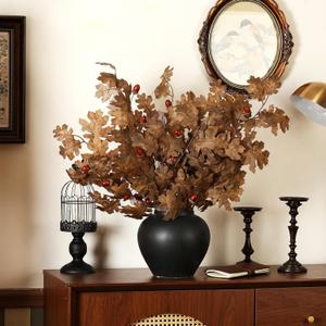 10 Pcs 6 Pcs 32in Artificial Fall Thanksgiving Faux Oak Branch Fake Oak Faux Fall Leaves Table Centerpieces Artificial Long Stem Greenery Foliage Farmhouse Autumn Home Decor (Brown)