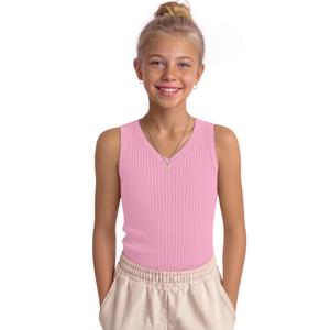 LessonZoo Girls' Tank Tops Sleeveless Shirts, Light Pink, 13-14 Years