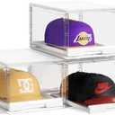 2Pack Hat Organizer for Baseball Caps Storage Organizer with Sliding Trays, Stackable Hat Boxes Holder Rack with Drawer, Clear Display Case for Hats Snapback Cap, Hold 12 Hats Each