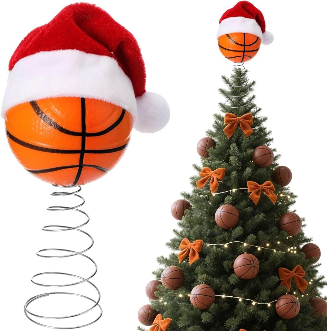Soulchen 2.4 Inch Basketball Christmas Tree Topper Ornament - Tree Top Decor, Home Xmas Party & Tabletop Display - Gift for Men, Senior Fans, Players & Teams