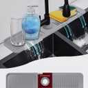 Abulun Spliced Sink Splash Guard-Silicone draining mat for Kitchen Sink-Faucet Drain pad with 2 Sponge Holder and Dish soap Tray-Rubber Handle drip Catcher Protector Accessories Behind Faucet